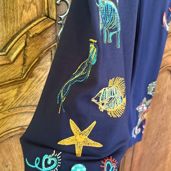 NEW JOHNNY WAS RARE ZOE EMBROIDERED LEGGINGS NAVY - Picture 7 of 16